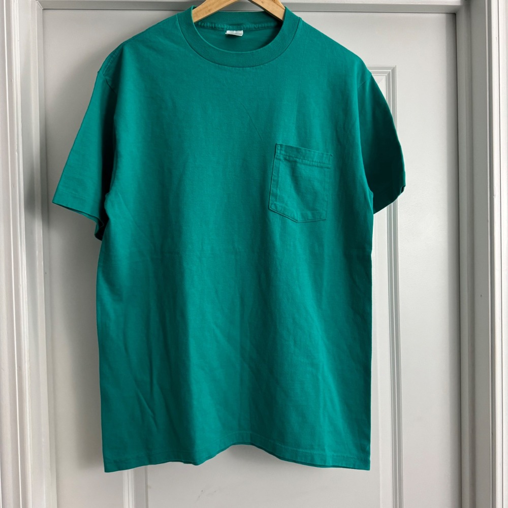 Vintage Towncraft JCPenney Teal Green Selvedge Pocket Blank T-Shirt Tee XL